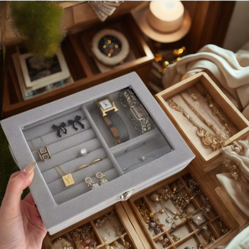 Boîte à bijoux Louane en velours vitrée