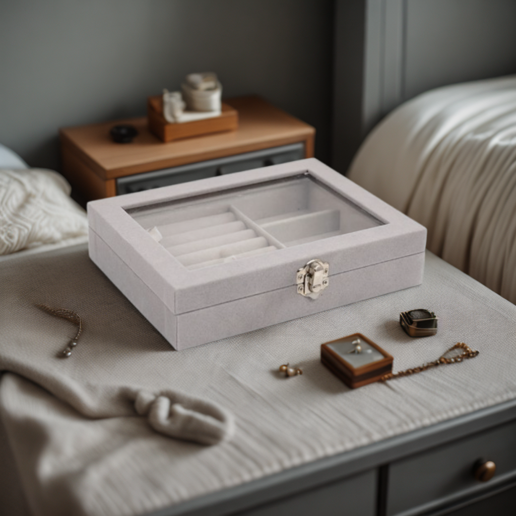 Boîte à bijoux Louane en velours vitrée