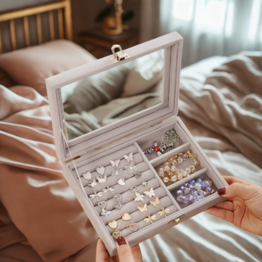 Boîte à bijoux Louane en velours vitrée