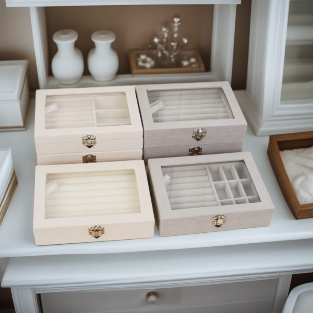 Boîte à bijoux Louane en velours vitrée