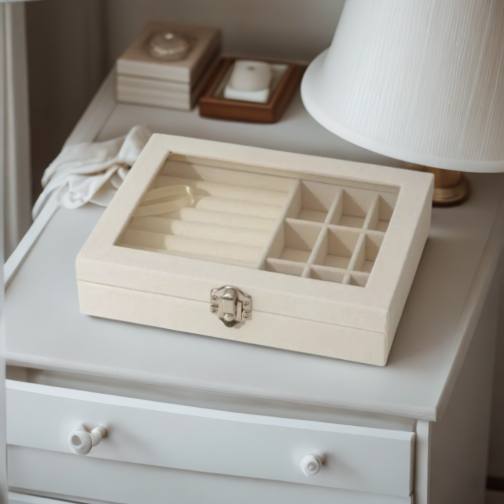 Boîte à bijoux Louane en velours vitrée