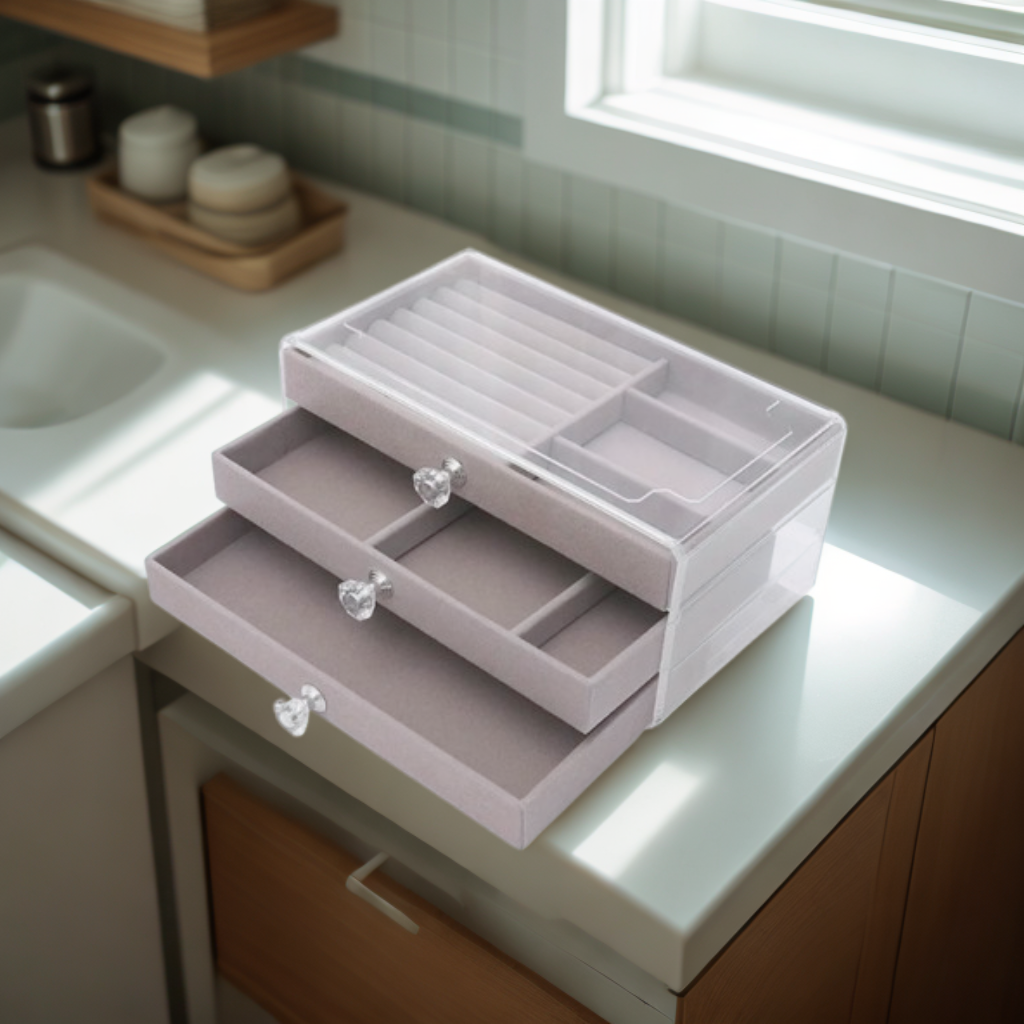 Boîte à bijoux Léa transparente avec tiroirs